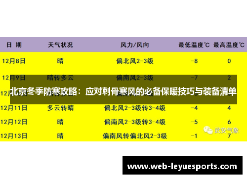 北京冬季防寒攻略：应对刺骨寒风的必备保暖技巧与装备清单