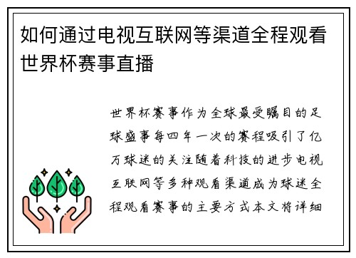 如何通过电视互联网等渠道全程观看世界杯赛事直播